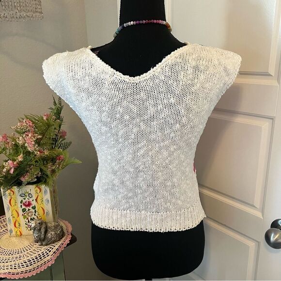 Ginenne Vintage Pink Blue Yellow Big Floral Knit Sweater Blouse S See Details - Picture 2 of 15